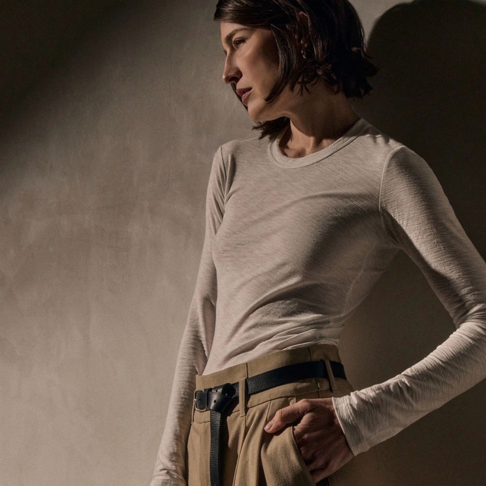 James Perse Sheer Slub Long Sleeve Crew, EUC